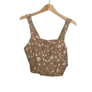 BP Smocked Brown Floral Cropped Tank Top